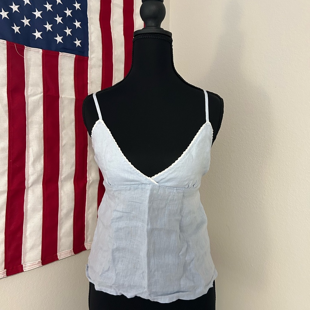 Light Blue Linen Brandy Melville Top - Picture 2 of 3
